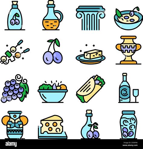 Greek Cuisine Icons Vector Flat Stock Vector Image Art Alamy