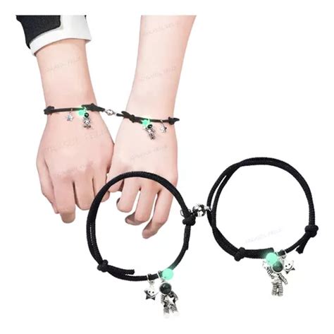 Set Pulseras Para Parejas Im N Astronauta Brilla Oscuridad