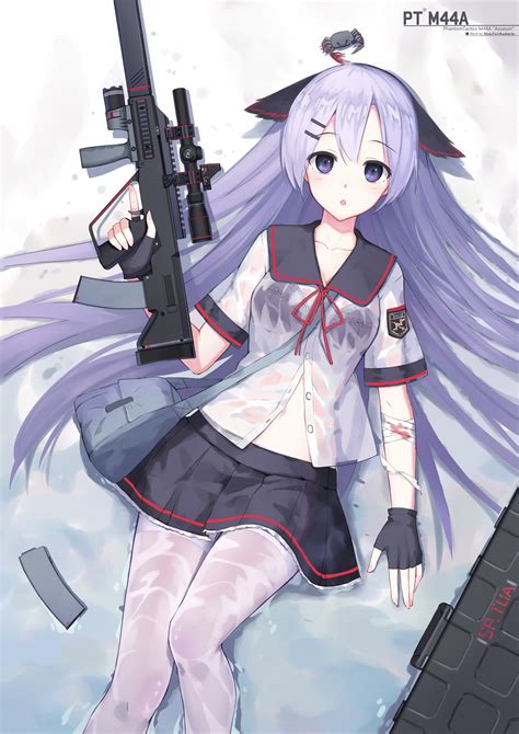 Hintergrundbilder Illustration Gewehr lange Haare Anime Mädchen