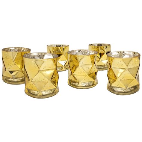 Koyal Wholesale 3 75 Tall Gold Geometric Mercury Glass Candle Holders Set Of 6 Holders Bulk