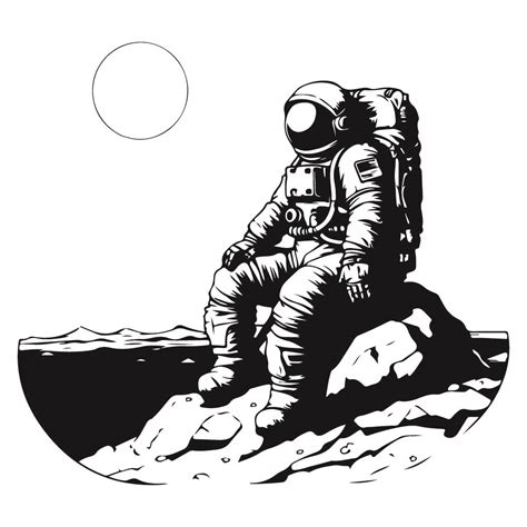 Free Astronaut And Planet Svg Black And White Svg Vector File For