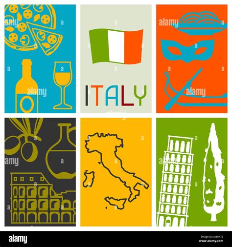 Italy Background Design Italian Symbols And Objects Stock Vector Image