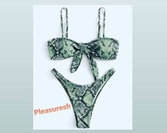 Women S Snake Bandeau Sleeve Bikini Swimsuit Etsy