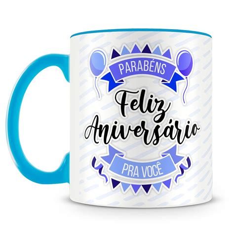 Caneca Personalizada Feliz Aniversário - Caneca Feliz Aniversário - Azul (Foto e Nome) - Caneca Personalizada ...
