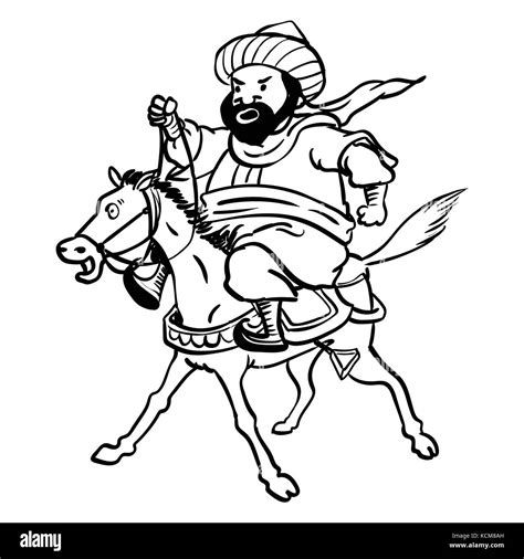 Cartoon Fat Arab man riding a tired horse for coloring-Hand drawn ...