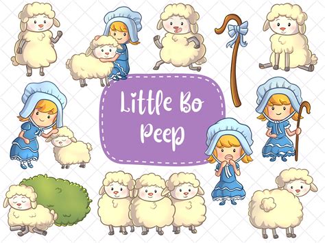 Little Bo Peep Clip Art Mother Goose Clipart Nursery Rhyme - Etsy