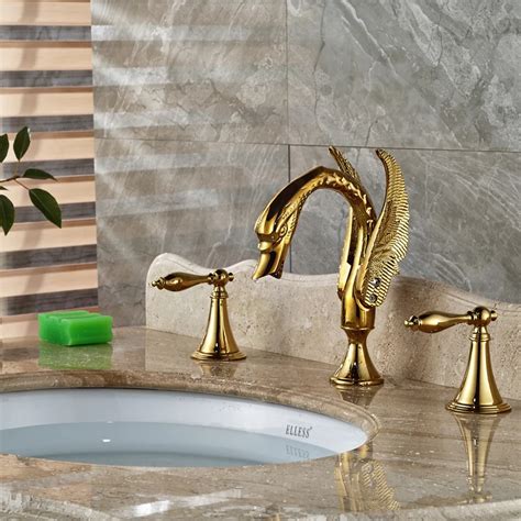 Swan Shaped Widespread Brass Basin Mixer Faucet Deck Mount 3 Holes Hot