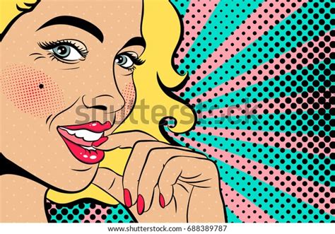 Sexy Blonde Pop Art Woman Squinted เวกเตอรสตอก ปลอดคาลขสทธ Shutterstock