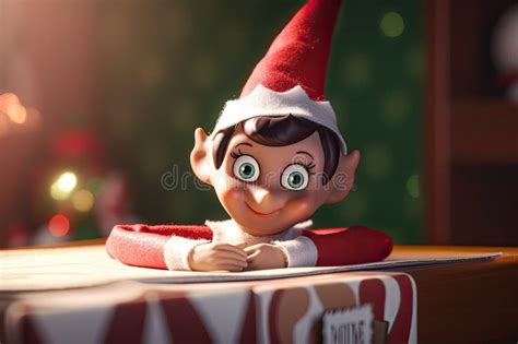 Cute Cartoon Elf on the Shelf, Watching Over Gifts Stock Photo - Image ...