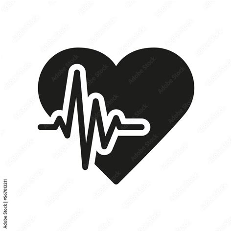 Human Heart Beat Silhouette Symbol Cardiogram Sign Healthy Pulse