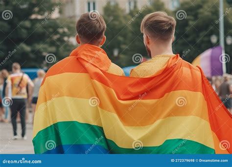 Lindos Hombres Con Bandera De Lgbt En El Desfile Gay Generado Por Ai Stock de ilustración