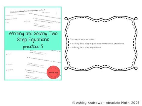 Writing And Solving Two Step Equations Practice 3 Teaching Resources