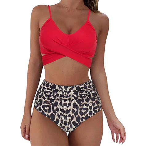 Women Sexy Soild Print Bikini Set Push Up Bathing Swimwear High Waist