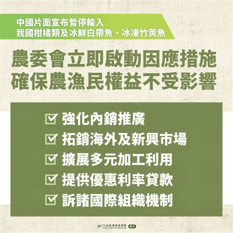 因應臺灣食品、農漁產品遭中國禁售 蘇揆：全力協助受害廠商、成立專案小組提供輔導並積極建置全國冷鏈系統 農業 僑務電子報