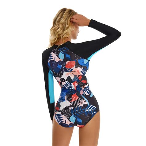 Women Rash Guard Long Sleeve One Piece Swimsuit Zipper Surfing Bathing Suit Sports Surfing