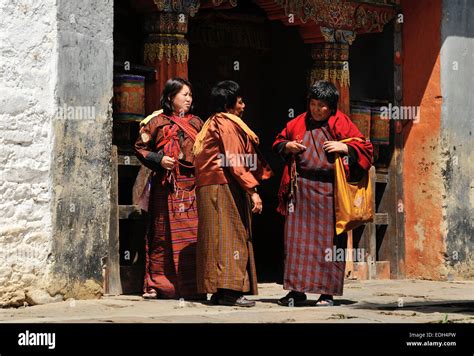 Women Wearing Traditional Clothes In Jampey Lhakhang Temple Jakar