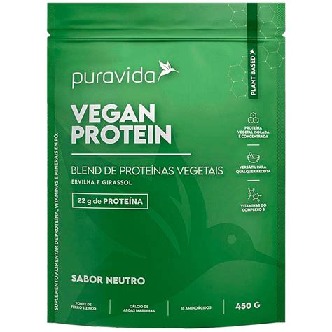 Vegan Protein Proteina Vegetal Neutro 450g Pura Vida Vita