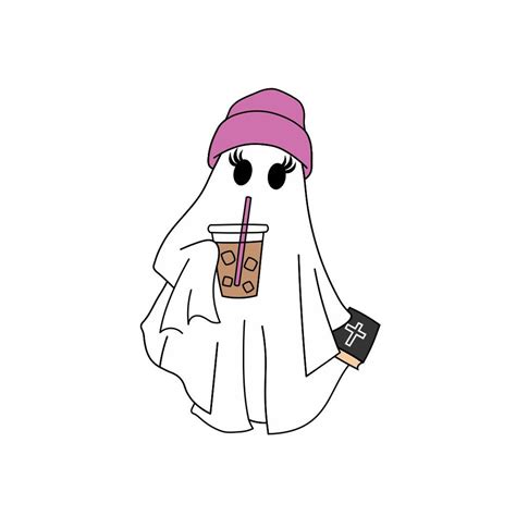 Cute Ghost Drinking Coffee Png Ghost Ice Coffee Png Halloween Ghost