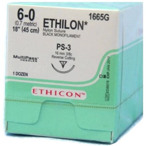 Ethicon 6 0 X 18 Ethilon® Nylon Black Sutures With Ps 3 Needle 12