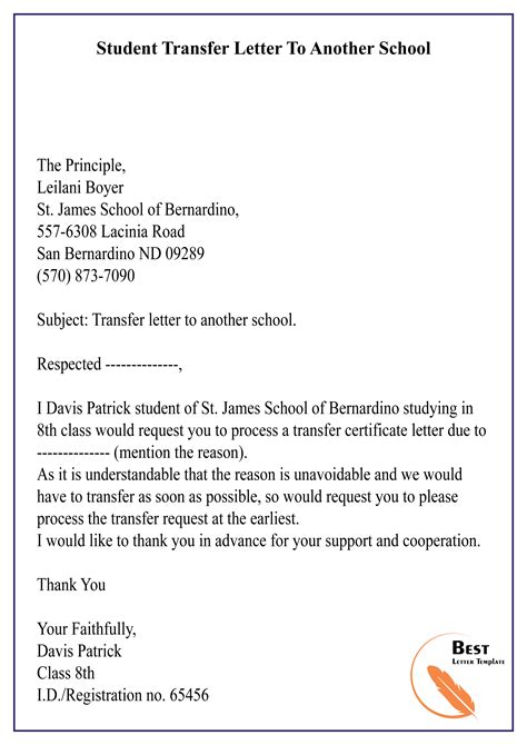 Student Transfer Letter To Another School 01 Best Letter Template