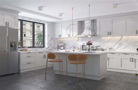 Elegant White Shaker Cabinets B F Cabinet Stone And Floor