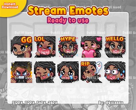 10 Stream Emotes Hoodie Boy Long Curly Hair Dark Skin Etsy