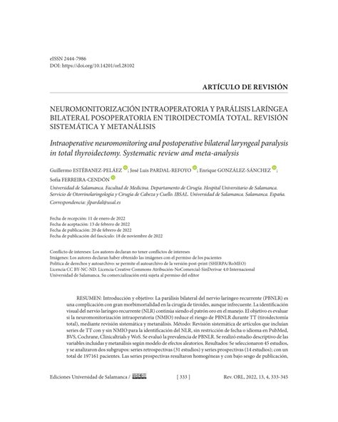 PDF Neuromonitorización intraoperatoria y parálisis laríngea