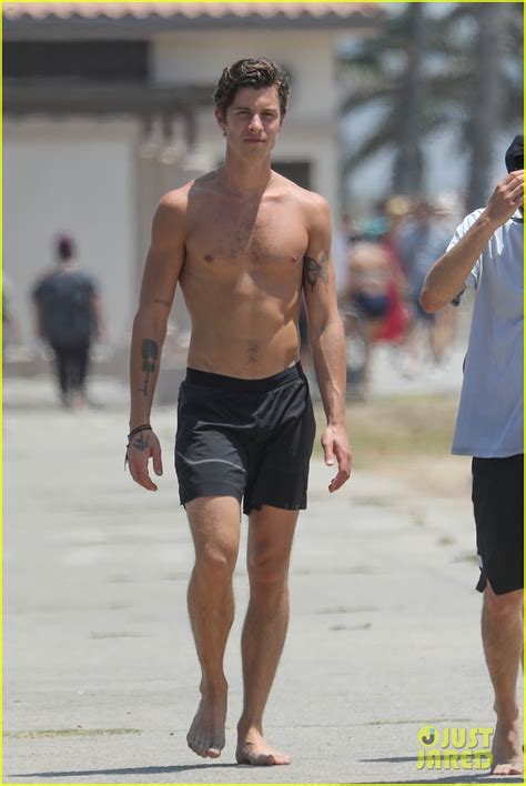 Full Sized Photo Of Shawn Mendes Goes Shirtless For Walk With Friends