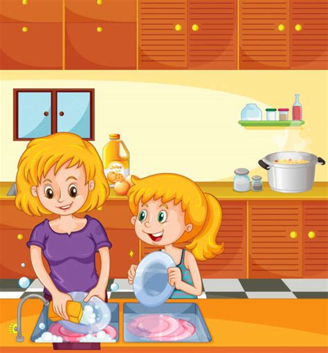 Royalty Free Mom Washing Dishes Clip Art Vector Images And Illustrations Istock