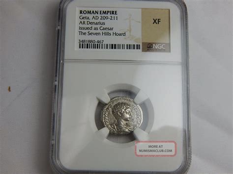 Ngc Graded Roman Empire Geta Ad Ar Denarius Issued As Caser Xf