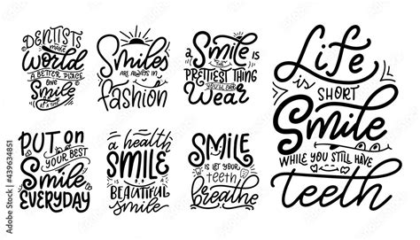 Set of inspirational quotes with smile design. Hand drawn letterign for poster, card, banner ...