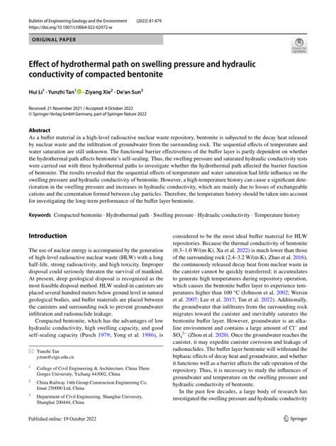 Pdf Effect Of Hydrothermal Path On Swelling Pressure And Hydraulic