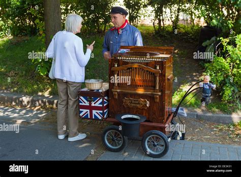 German Street Organ And Organ Grinder Warnemunde Rostock Germany Stock