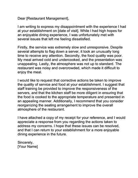 Restaurant Complaint Letter Forms Docs 2023