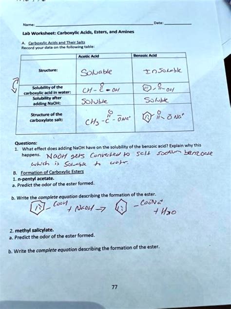 SOLVED Name Date Lab Worksheet Carboxylic Acids Esters And Amines A