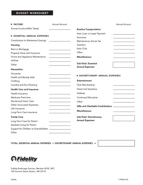 Fidelity Retirement Budget Worksheet Printable Worksheets