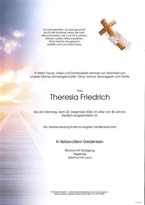 Parte für Theresia Friedrich pax requiem