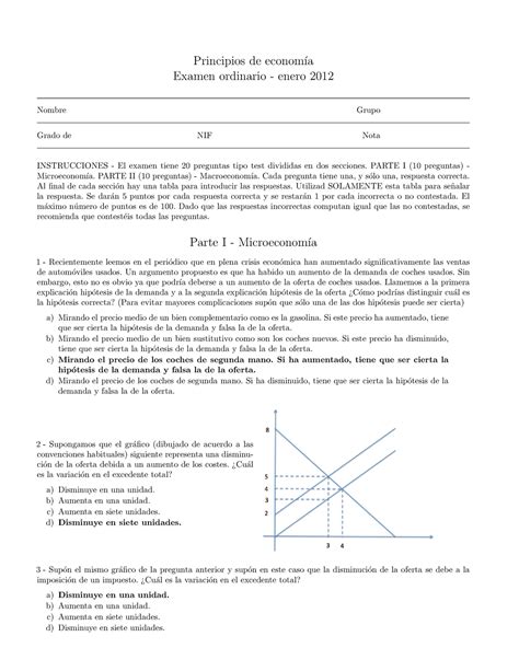 Examen Ord Principios De Econom A Examen Ordinario Enero