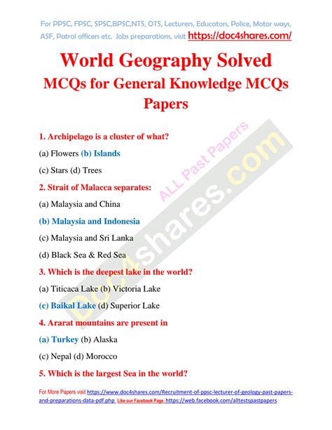 SOLUTION: World geography solved gk mcqs for lecture and educators for