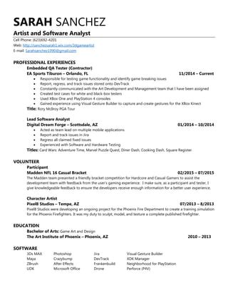 Sarah Sanchez Resume Pdf