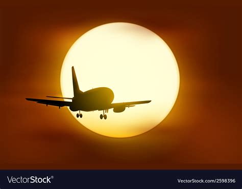 Plane flying into the sunset Royalty Free Vector Image