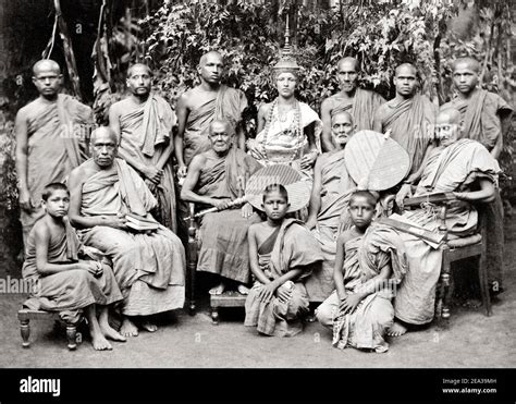 Late 19th Century Photograph Sinhalese Buddhist Priests Ceylon Sri