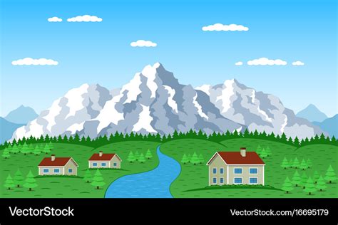 Mountain Village Landscape Royalty Free Vector Image