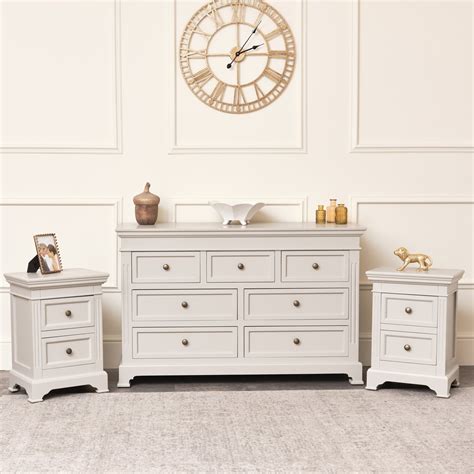 Large Taupe Grey Drawer Chest Of Drawers Pair Of Bedside Tables