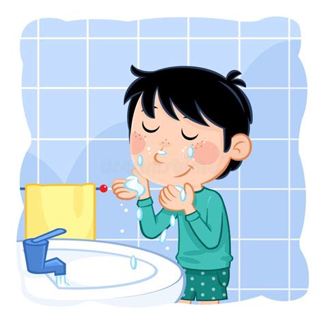 Cartoon Boy Washing Face Stock Illustrations – 255 Cartoon Boy Washing ...