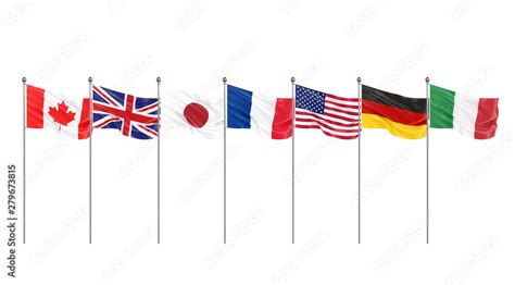 G7 flags Silk waving flags of countries of Group of Seven Canada ...