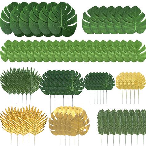 Buy 72 Pieces 10 Kinds Artificial Palm Leaves Golden Tropical Leaves