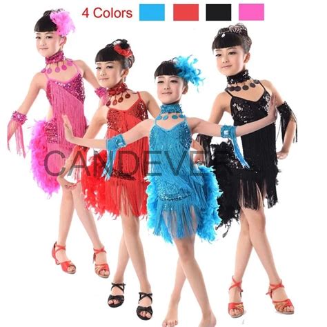 Vestido De Dan A Latina Para Meninas Moda Ballroom Pena Franja Usar Crian As Lantejoulas Borlas