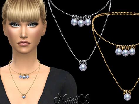 The Sims Resource NataliS Dobule Necklace With Dangling Pearls