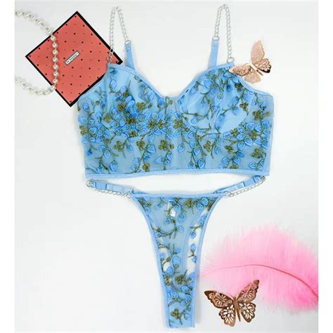 Delicate Porn Lingerie Women Floral Fairy Fancy Beautiful Underwear Thong Lace Chain Sensual Bra